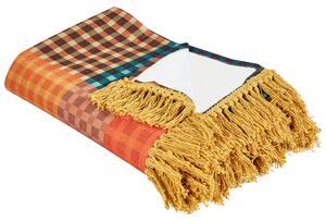 Pikniková deka viacfarebná polyester 200 x 200 cm ručná výroba so strapcami károvaný kockovaný vzor moderný boho štýl záhrada exteriér