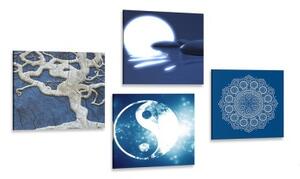 Set obrazov Feng Shui v modrom prevedení - 4x 40x40