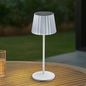 Lindby stolová LED lampa Esali, biela, drážky, 29 cm, Biela / opálová, Obývacia izba / jedáleň, Hliník, Moderný, Stojacie svietidlo
