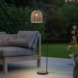 Lindby Vonkajšia stojaca lampa Taryn, hnedá, plast, IP44 172 cm, Svetlé drevo, Plast, Vidiecky / Rustikálny, Stojaca lampa