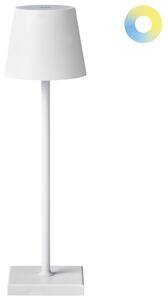Stolná lampa biela hliníková s dotykovým vypínačom nabíjanie cez USB kábel bezdrôtová moderný štýl interiér exteriér