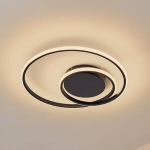 Lindby LED stropné svietidlo Kyron, čierne, hliník, stmievateľné, Ø45cm, Čierna, Obývacia izba / jedáleň, Hliník, Moderný, Závesné svietidlo