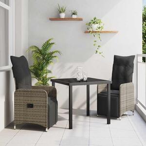 Maison Exclusive – Záhradná jedálenská súprava, 3 kusy, sivý polyratan