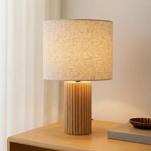 Lindby stolová lampa Kimiko, výška 38 cm, drevo, textil, Svetlé drevo, Obývacia izba / jedáleň, Drevo, Škandinávsky, Stojacie svietidlo