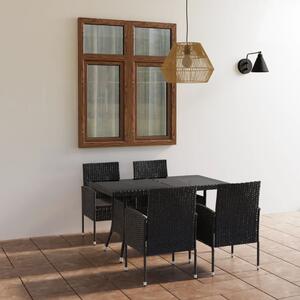 Maison Exclusive – 5-dielna záhradná jedálenská súprava z polyratanu, čierna