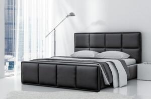 Čalúnená posteľ Esteban s vysokým čelom a úložným priestorom čierna eko koža 200 x 200