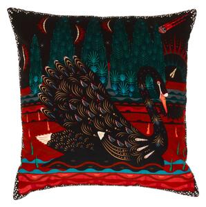 Zamatová obliečka na vankúš Black Swan 60x60, čierno-zelená