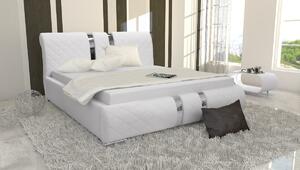 Luxusná čalúnená posteľ LUKA s vysokým čelom a úložným priestorom biela eko koža 160x200