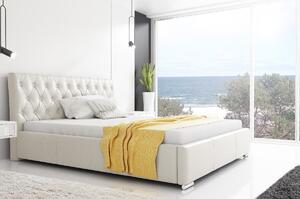 Dizajnová posteľ Adelaide s vysokým čelom a úložným priestorom béžová eko koža 180 x 200