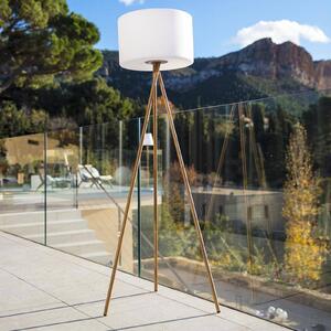 Lumisky LED stojacia lampa Tamboury na akumulátor, biela/hnedá, výška 150 cm, oceľ, Svetlé drevo, kov, Stojaca lampa