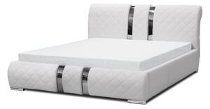 Luxusná čalúnená posteľ LUKA s vysokým čelom a úložným priestorom biela eko koža 160x200