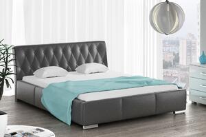 Čalúnená posteľ Romana s vysokým čelom a úložným priestorom čierna eko koža 160x200