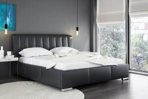 Elegantná posteľ Malone s vysokým čelom a úložným priestorom čierna eko koža 200 x 200