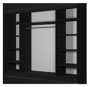 Moderná šatníková skriňa Alivia 250 cm, čierna, čierna so zrkadlom