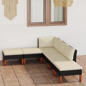 Maison Exclusive – 6-dielna záhradná súprava s vankúšmi z polyrotangu, čierna