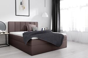 Extravagantná čalúnená posteľ Sven s úložným priestorom tmavo hnedá eko koža 140 x 200 + topper