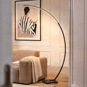 Lindby Oblúková stojacia lampa LED Kendra, čierna, hliník, výška 180 cm, Čierna, Obývacia izba / jedáleň, kov, Moderný, Oblúková stojaca lampa