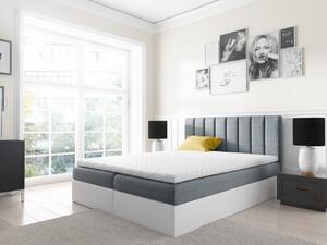Dvojfarebná manželská posteľ Azur 180x200, šedomodrá + biela eko koža + TOPPER
