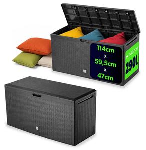 KADAX záhradný box "Megara", plastový úložný box, záhradná truhlica, záhradný box, antracit, 290L, 114 cm