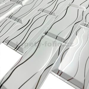 Obkladové panely 3D PVC TP10028321, cena za kus, rozmer 966 x 484 mm, obklad biely so striebornými vlnovkami, GRACE