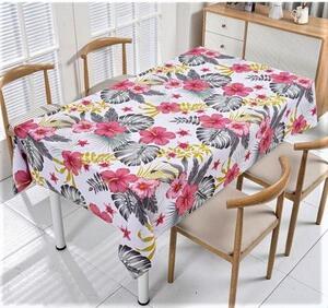Obrus PVC 3581461, metráž, 20 m x 140 cm, ružové kvety s listy monstera, IMPOL TRADE