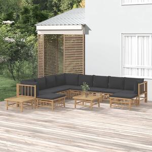 Maison Exclusive – 12-dielna záhradná súprava s tmavosivými vankúšmi z bambusu