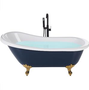 Vaňa modrá sanitárny akrylát 170 x 76 cm voľne stojaca oválna zlaté nohy klasický retro dizajn