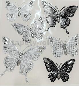 Samolepky na stenu - motýle strieborno-čierni SLK-6701, rozmer 31,5 x 30,5 cm, IMPOL TRADE