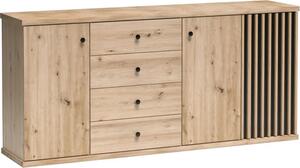 Kondela Trojdverová komoda so zásuvkami Koli C-20 - dub artisan / čierna