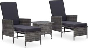 Maison Exclusive – 3-dielna záhradná súprava s vankúšmi Poly Rattan Grey