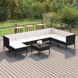 Maison Exclusive – 9-dielna záhradná súprava s vankúšmi z polyrotangu v čiernej farbe