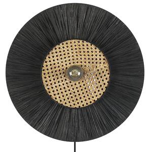 Nástenná lampa čierna papierové textúrované tienidlo japandi prírodný štýl dizajnové svietidlo