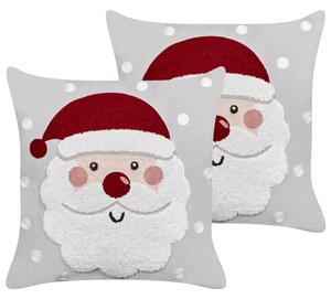 Sada 2 dekoratívnych vankúšov sivý zamat 45 x 45 cm vianočný motív Santa Claus vianočné bytové doplnky