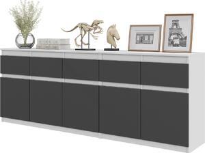 NOAH - Komoda s 5 zásuvkami a 5 dvierkami - Komoda do spálne - biela matná / antracitová V75cm Š200cm H35cm