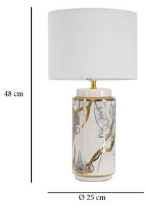Keramická stolová lampa s textilným tienidlom v bielo-zlatej farbe (výška 48 cm) Glam Abstract – Mauro Ferretti