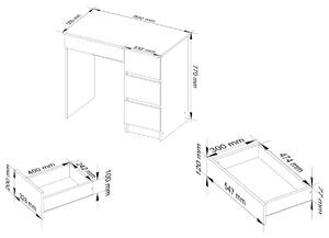 Ak furniture Písací stôl A-7 90 cm biely/sonoma pravý