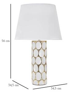 Keramická stolová lampa s textilným tienidlom v bielo-zlatej farbe (výška 56 cm) Glam Carv – Mauro Ferretti