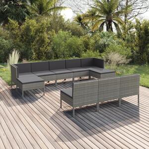 Maison Exclusive – 10-dielna záhradná súprava s vankúšmi, poly ratan, sivá