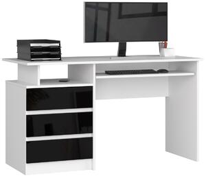 Ak furniture Písací stôl CLP 135 cm biely/čierny akryl vysoký lesk