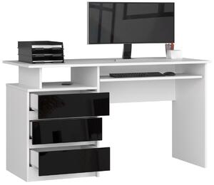 Ak furniture Písací stôl CLP 135 cm biely/čierny akryl vysoký lesk
