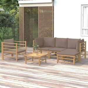 Maison Exclusive – 6-dielna záhradná súprava s vankúšmi v odtieni taupe, bambus