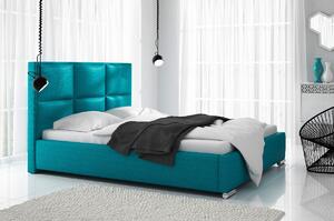 Dizajnová posteľ Venezia s vysokým čelom a úložným priestorom tyrkysová 180 x 200