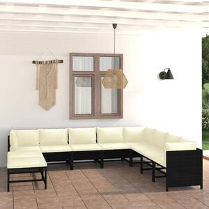 Maison Exclusive – 9-dielna záhradná súprava s vankúšmi z polyrotangu v čiernej farbe