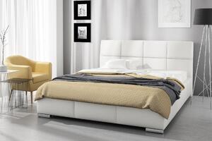 Dizajnová posteľ Prato s vysokým čelom a úložným priestorom biela eko koža 200 x 200
