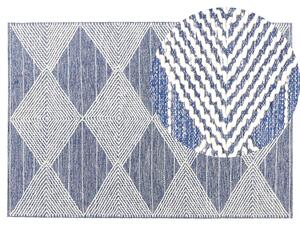Koberec svetlobéžový a modrý 140 x 200 cm vlna a polyester ručne tkaný s geometrickým vzorom boho obývacia izba spálňa