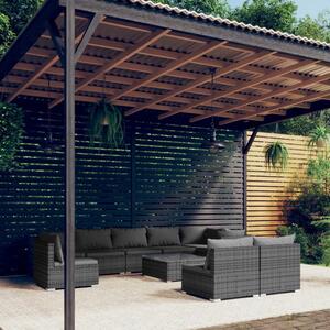 Maison Exclusive – 10-dielna záhradná súprava s vankúšmi z polyrotangu, sivá