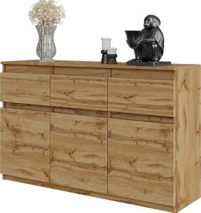 FURNICA - NOAH - Komoda s 3 zásuvkami a 3 dvierkami - dub Wotan V75cm Š120cm H35cm