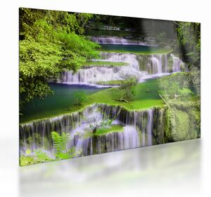 Sklenený obraz - Vodopády Huay Mae Khamin, Kanchanaburi, Thajsko (70x50 cm)