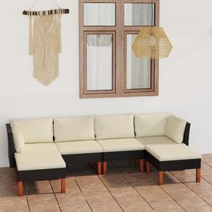 Maison Exclusive – 6-dielna záhradná súprava s vankúšmi z polyrotangu, čierna