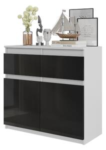 FURNICA - NOAH - Komoda s 2 zásuvkami a 2 dvierkami - biela matná / čierna lesklá V75cm Š80cm H35cm